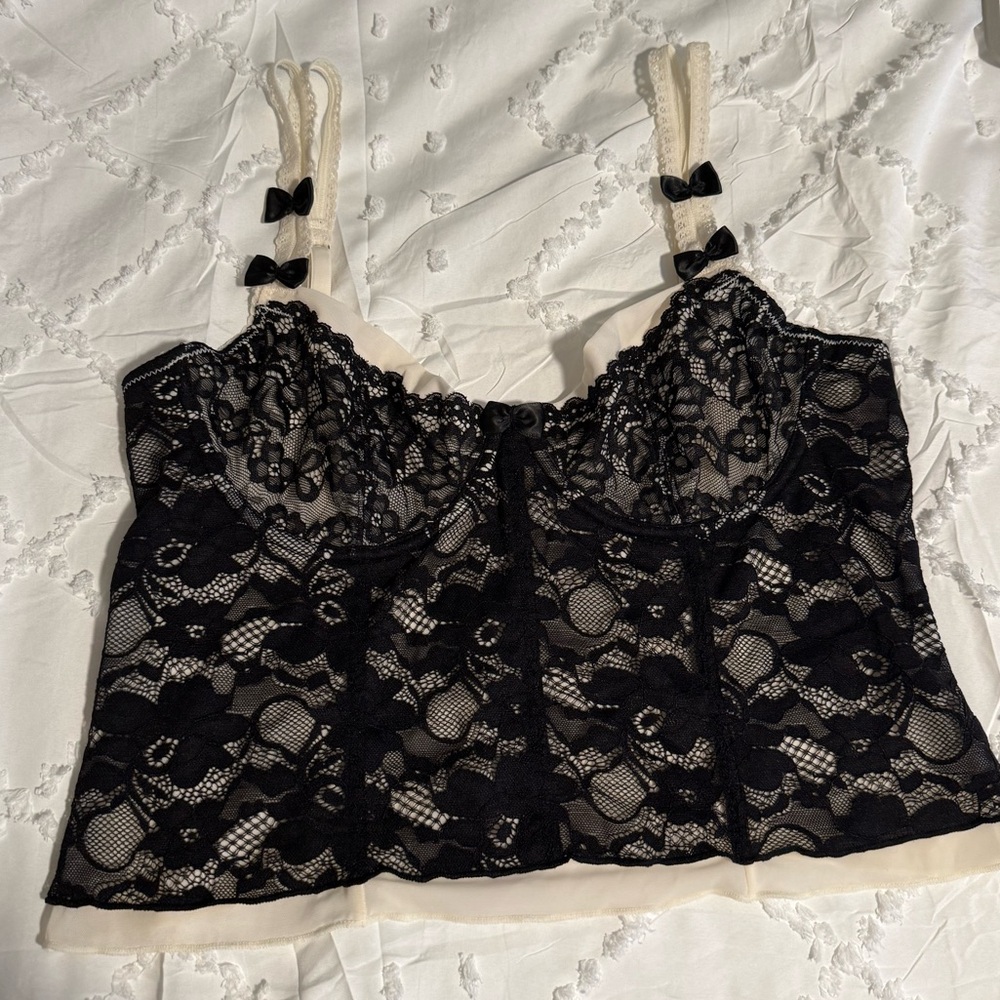 Urban Outfitters Black Lace Overlay Cream Tank Top